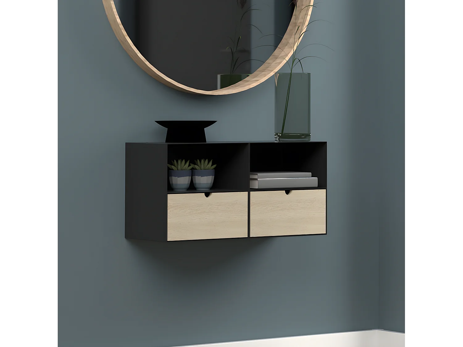 Sematura - Table de chevet murale en métal - Noir