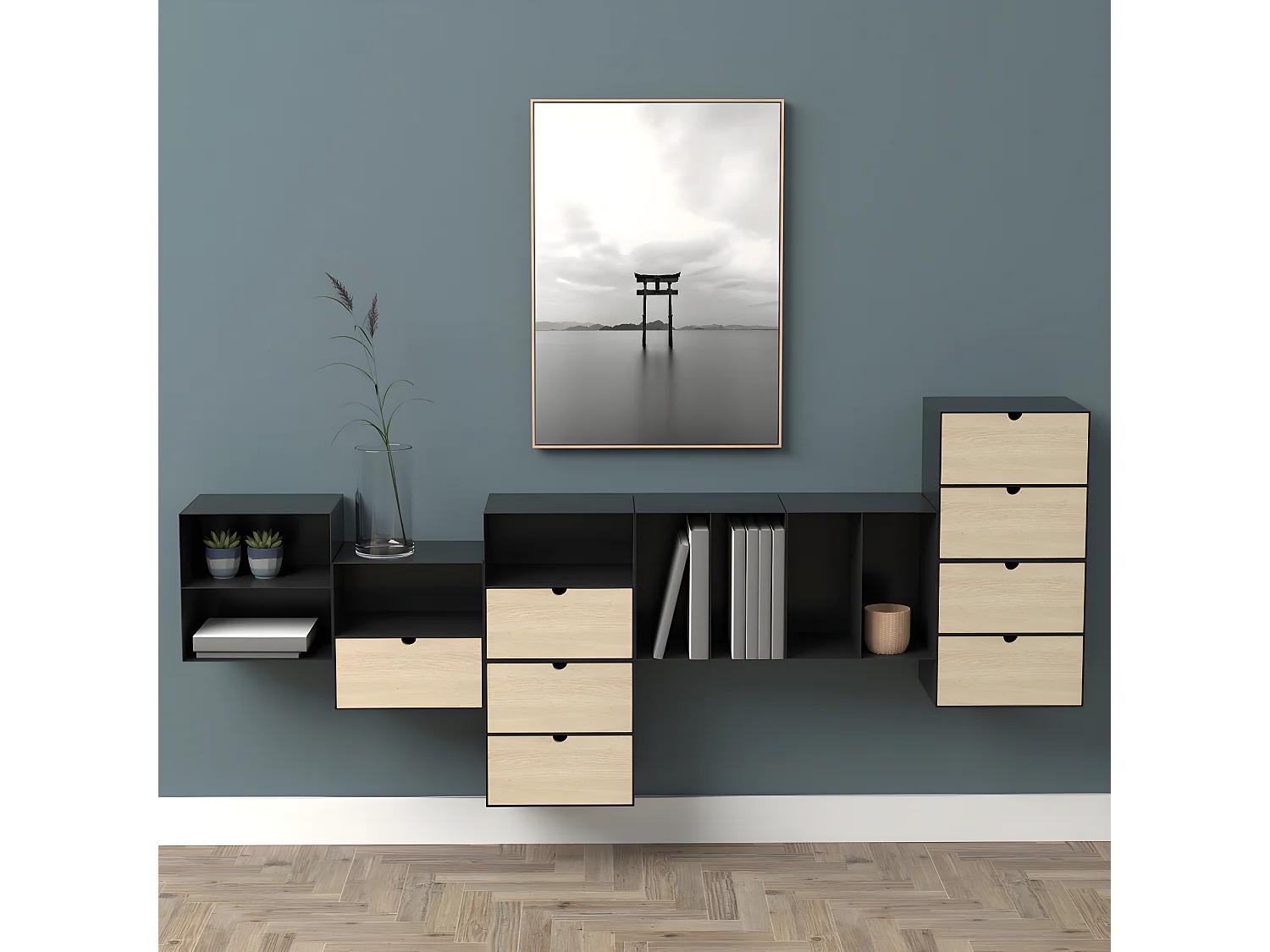 Sematura - Table de chevet murale en métal - Noir