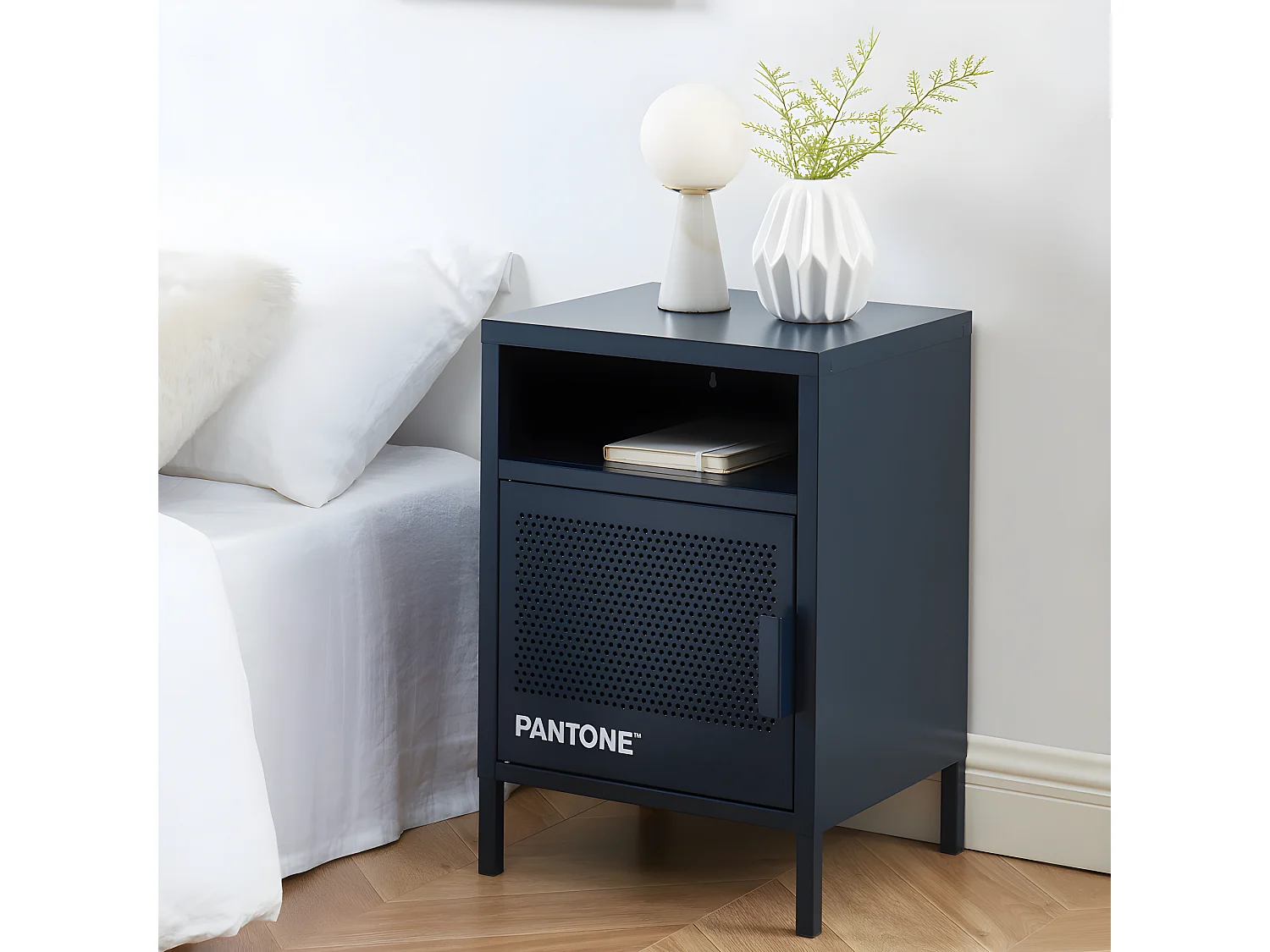 Nino - Table de chevet 1 porte en métal PANTONE - Bleu nuit