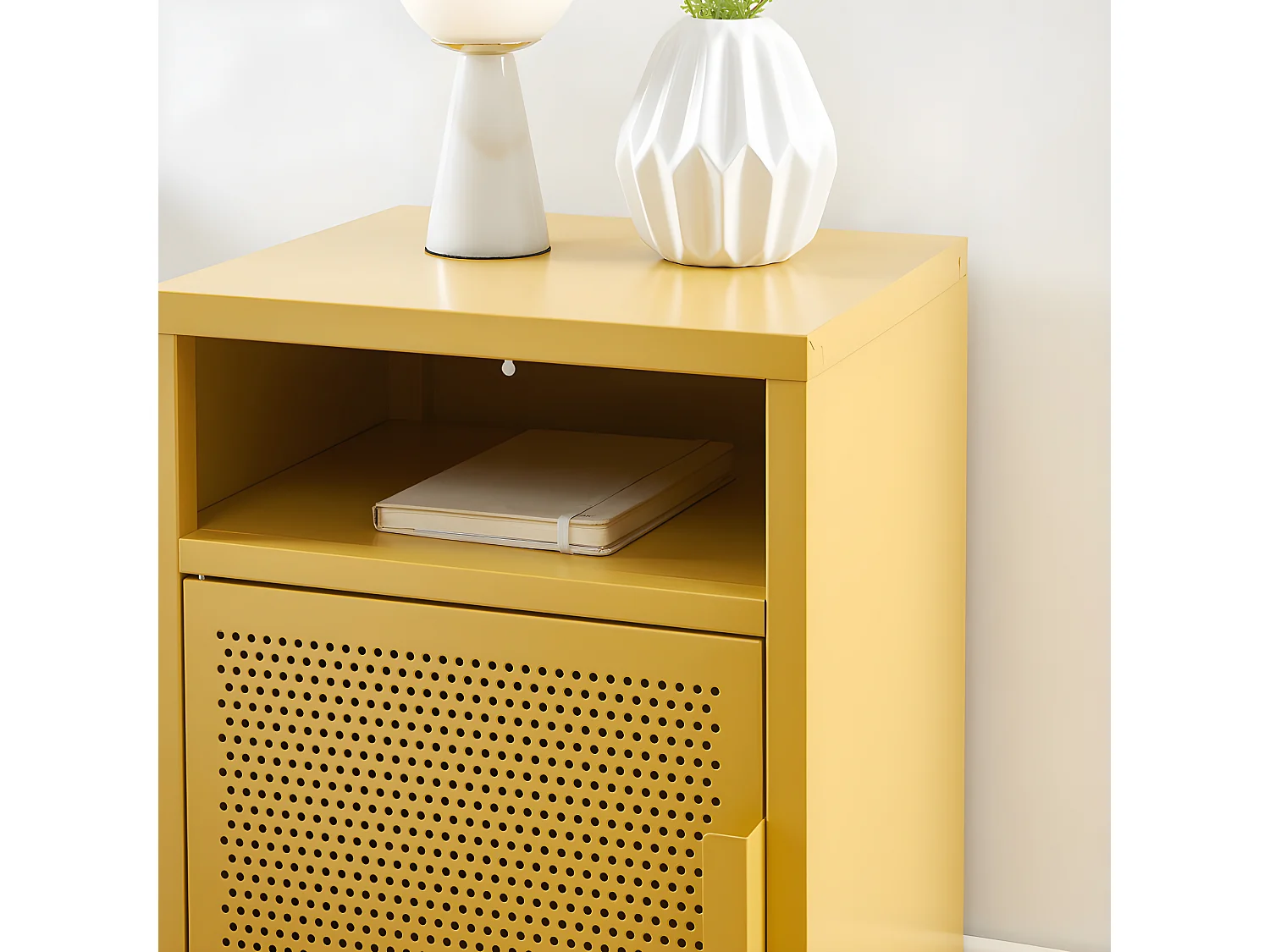 Nino - Table de chevet 1 porte en métal PANTONE - Jaune moutarde