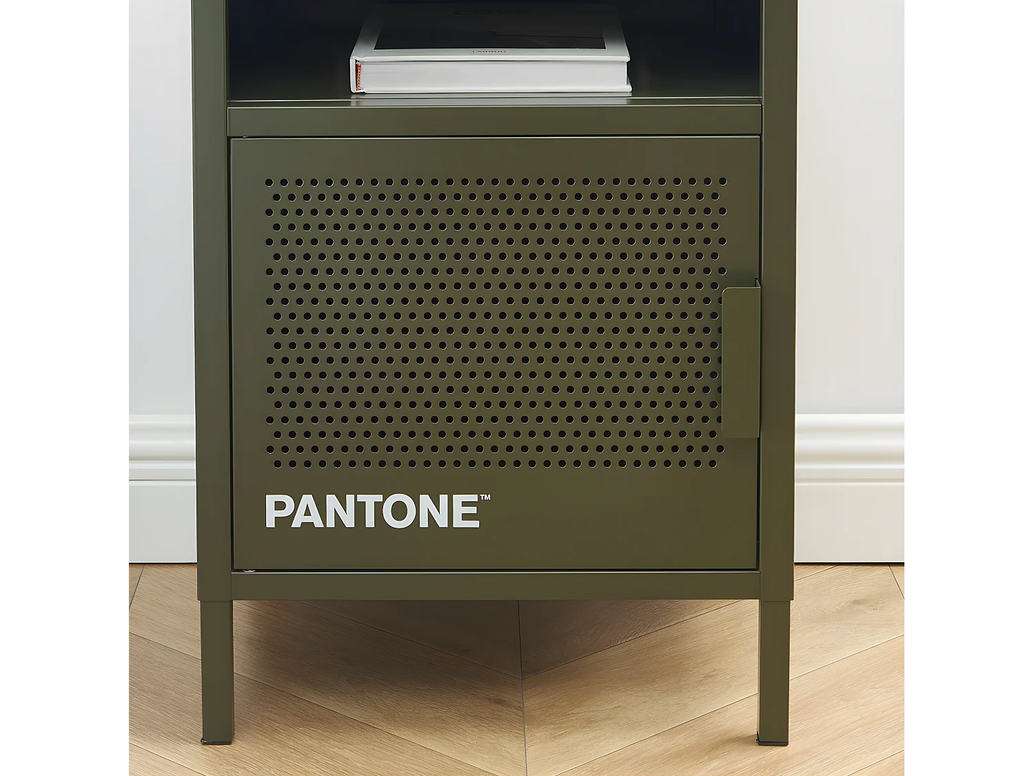 Nino - Table de chevet 1 porte en métal PANTONE - Vert kaki