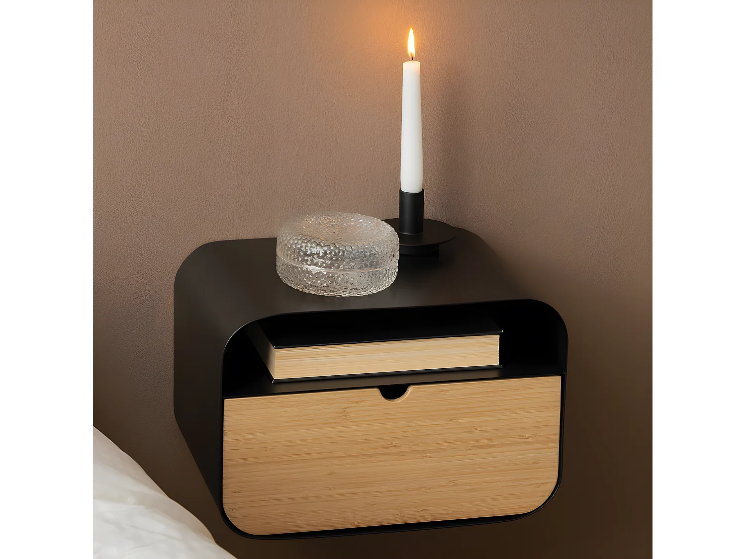 Theretra - Table de chevet murale en métal - Noir