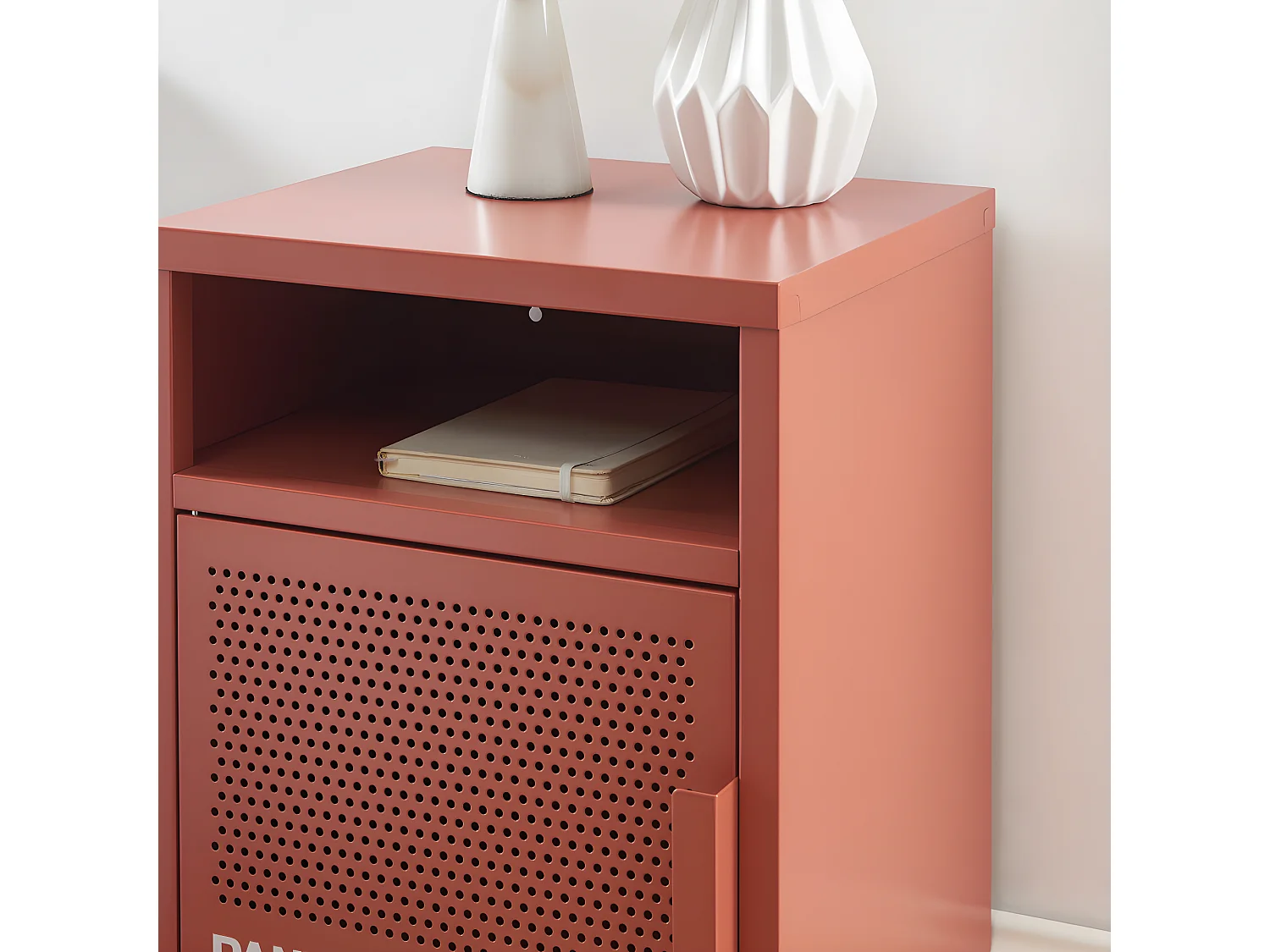 Nino - Table de chevet 1 porte en métal PANTONE - Terracotta