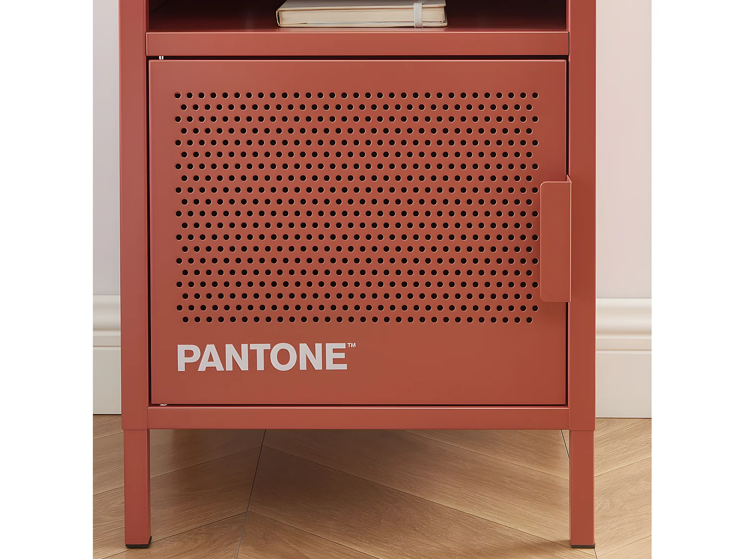Nino - Table de chevet 1 porte en métal PANTONE - Terracotta