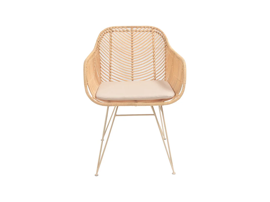 Nunuhai - Fauteuil de table en rotin pieds beiges - Naturel