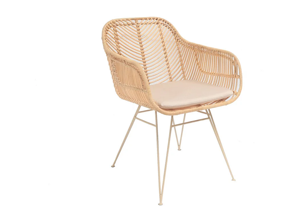 Nunuhai - Fauteuil de table en rotin pieds beiges - Naturel