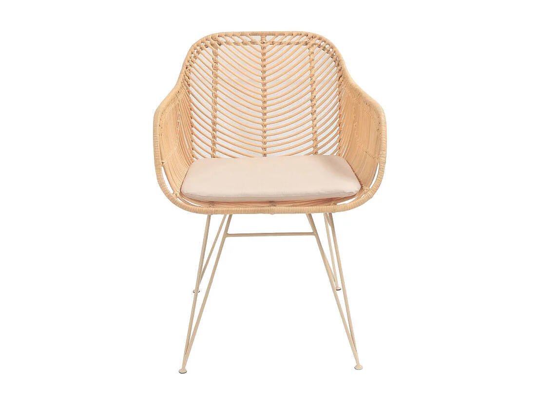 Nunuhai - Fauteuil de table en rotin pieds beiges - Naturel