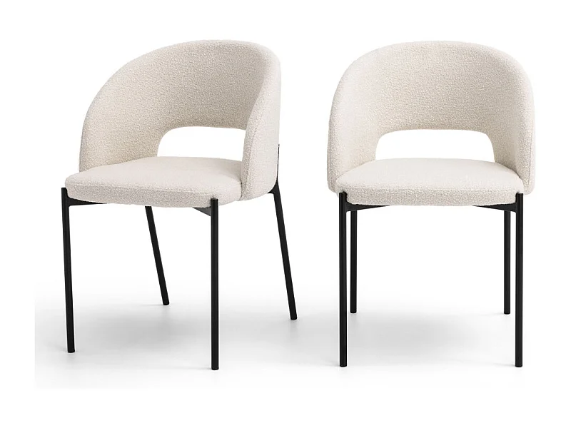 Soren - Lot de 2 chaises en tissu bouclette et métal - Écru