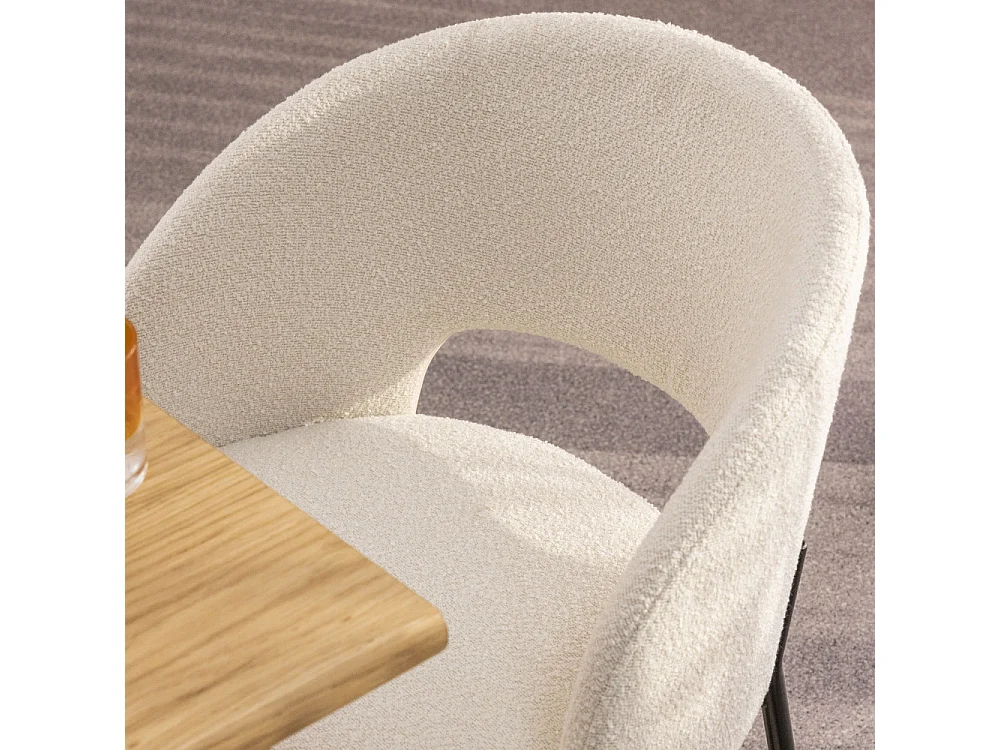 Soren - Lot de 2 chaises en tissu bouclette et métal - Écru