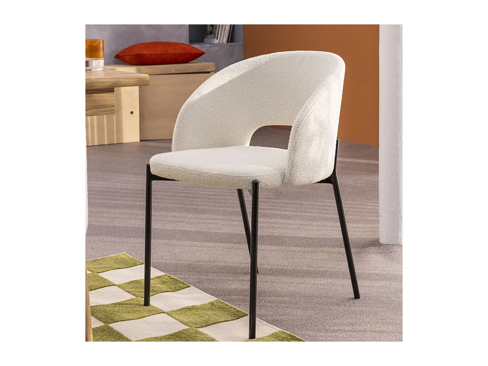 Soren - Lot de 2 chaises en tissu bouclette et métal - Écru