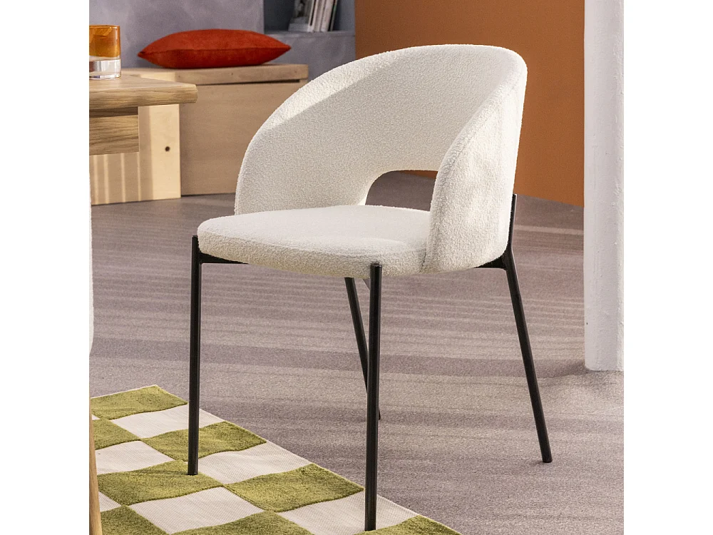 Soren - Lot de 2 chaises en tissu bouclette et métal - Écru