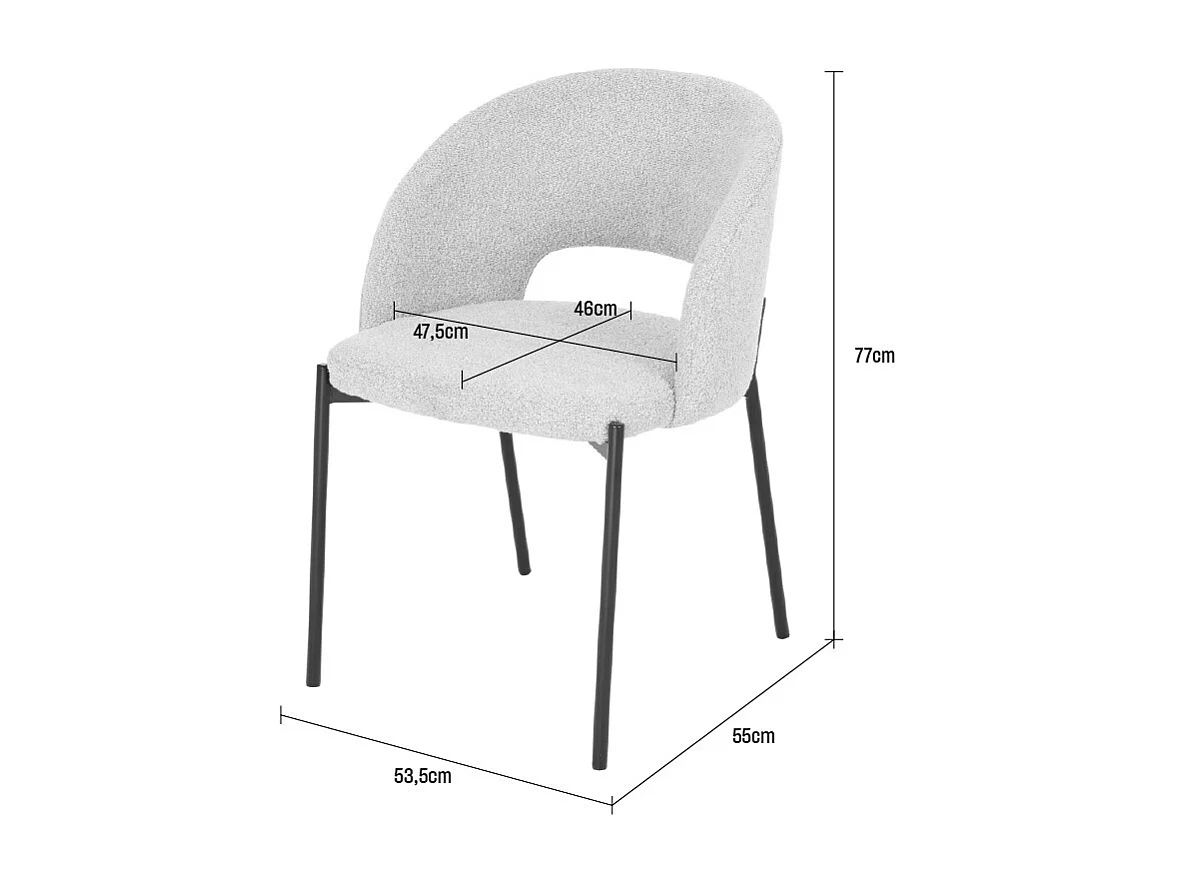 Soren - Lot de 2 chaises en tissu bouclette et métal - Écru