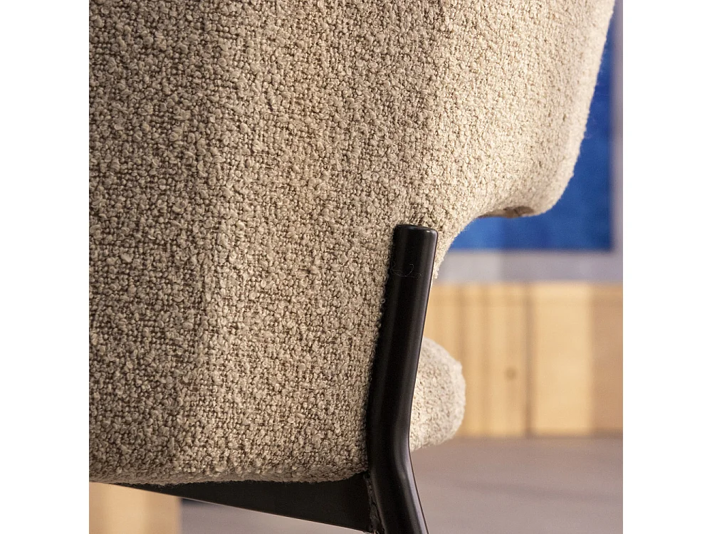 Soren - Lot de 2 chaises en tissu bouclette et métal - Beige chiné