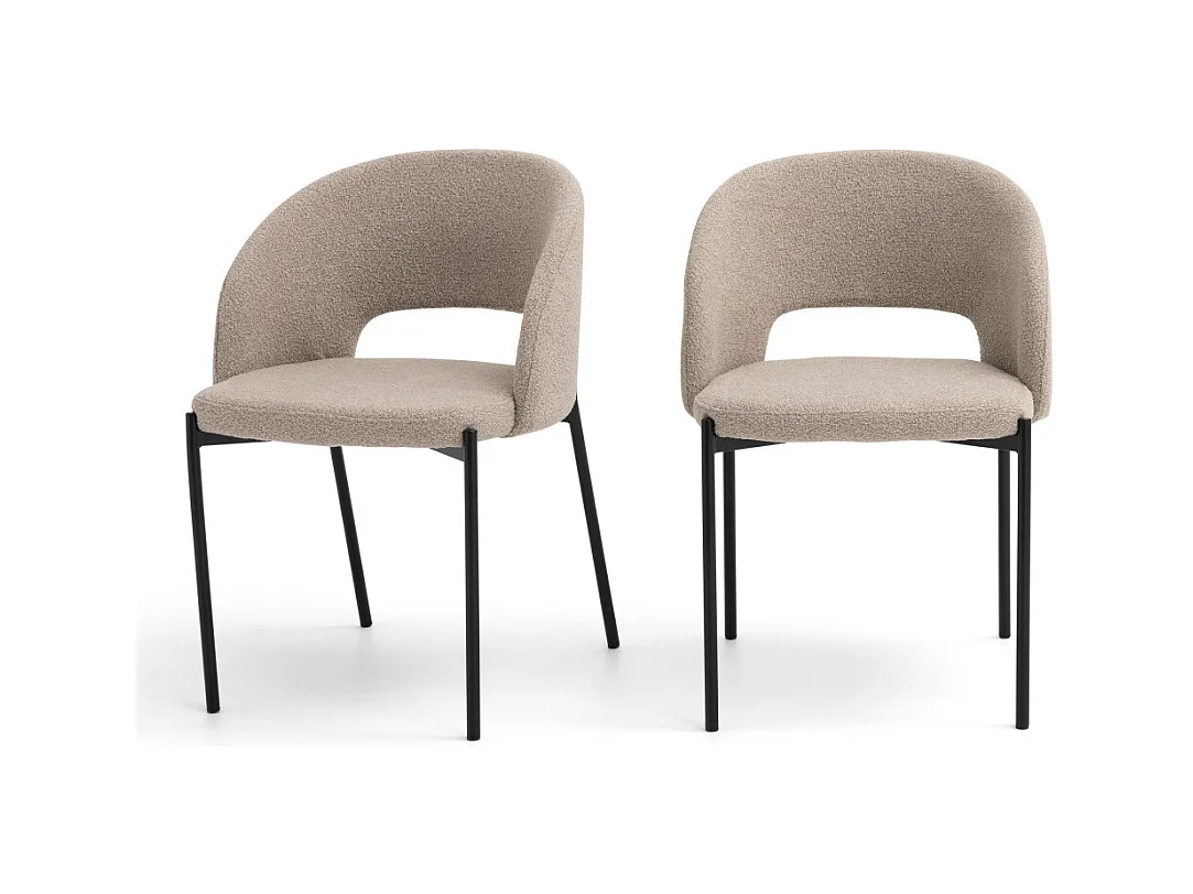 Soren - Lot de 2 chaises en tissu bouclette et métal - Beige chiné