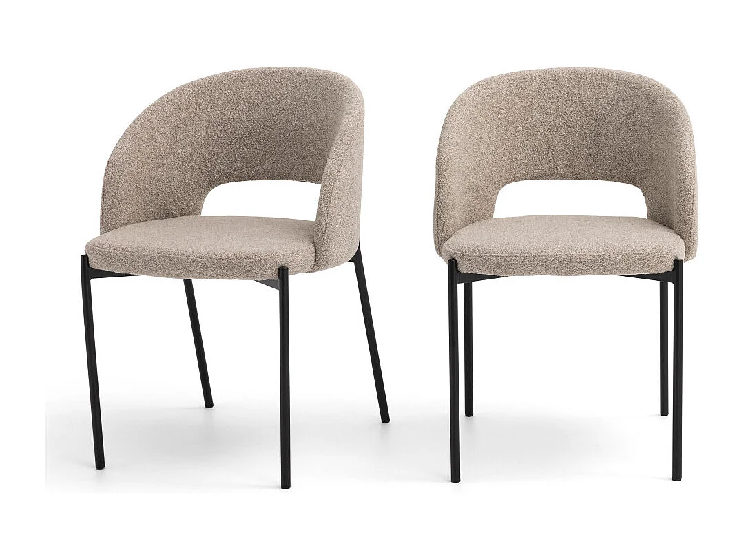 Soren - Lot de 2 chaises en tissu bouclette et métal - Beige chiné