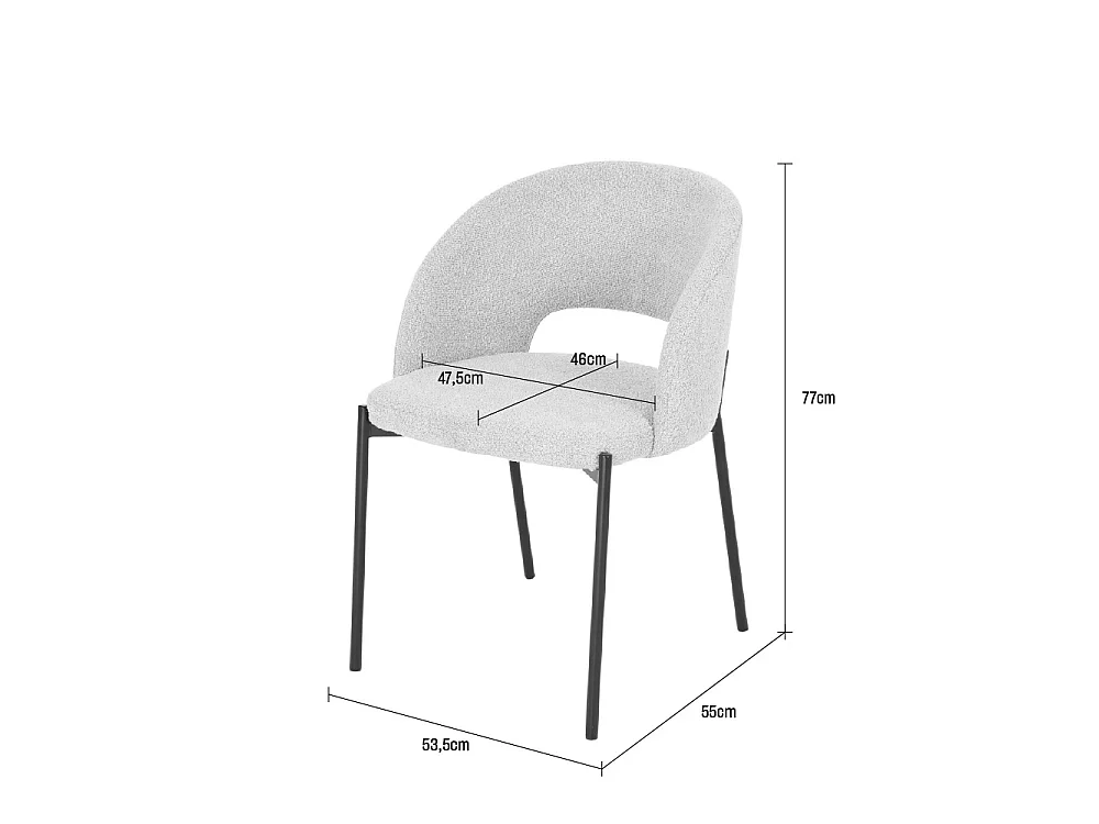 Soren - Lot de 2 chaises en tissu bouclette et métal - Beige chiné
