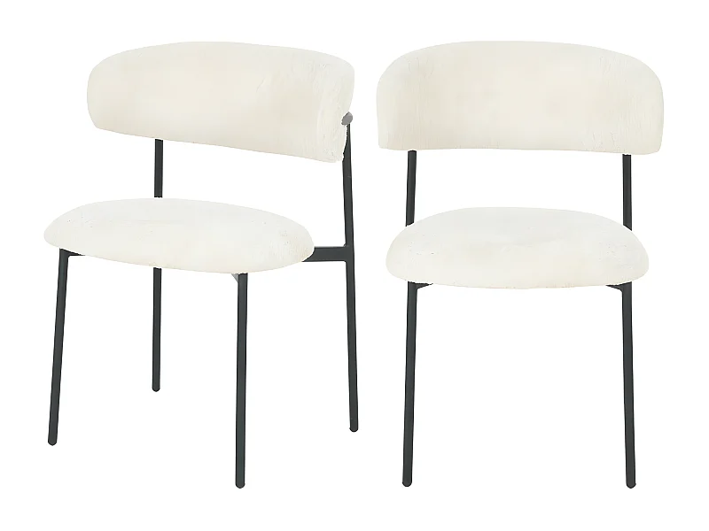 Ester - Lot de 2 chaises en tissu bouclette et métal - Écru chiné