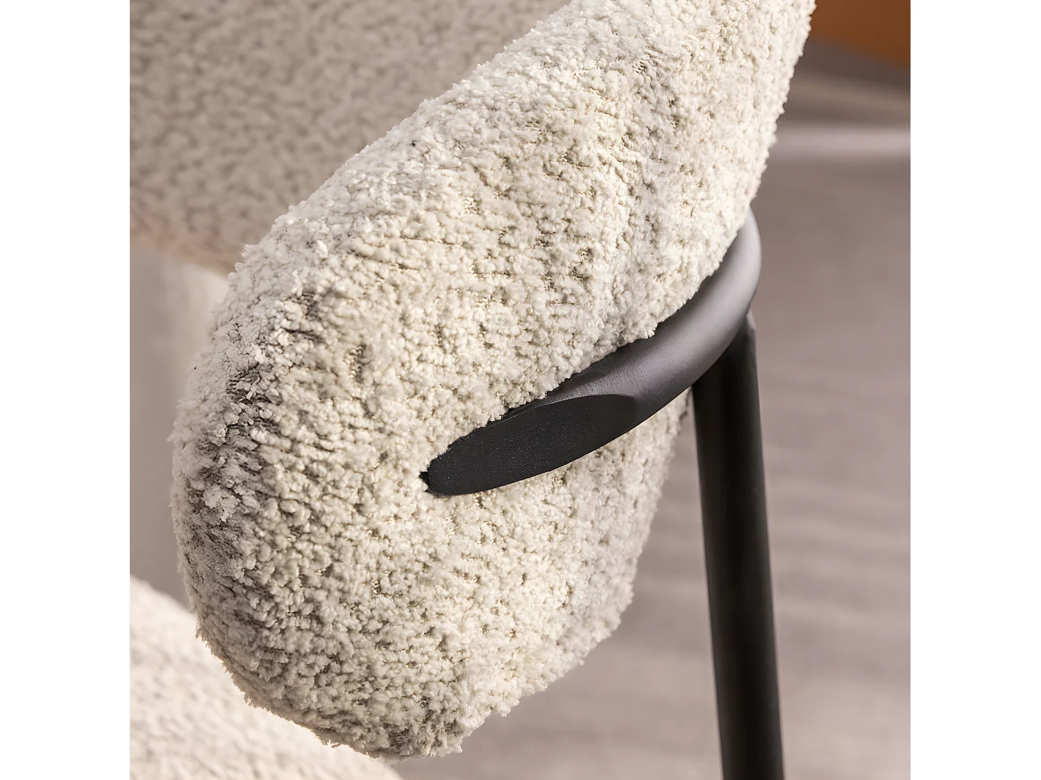 Ester - Lot de 2 chaises en tissu bouclette et métal - Écru chiné