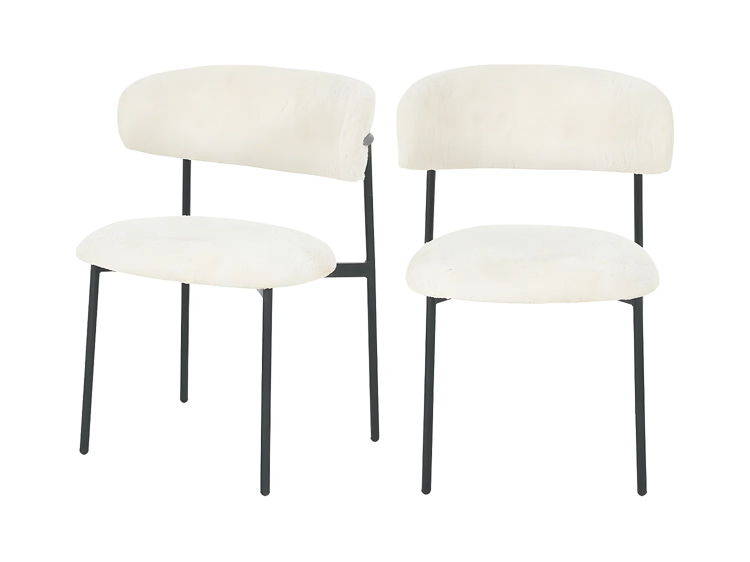 Ester - Lot de 2 chaises en tissu bouclette et métal - Écru chiné