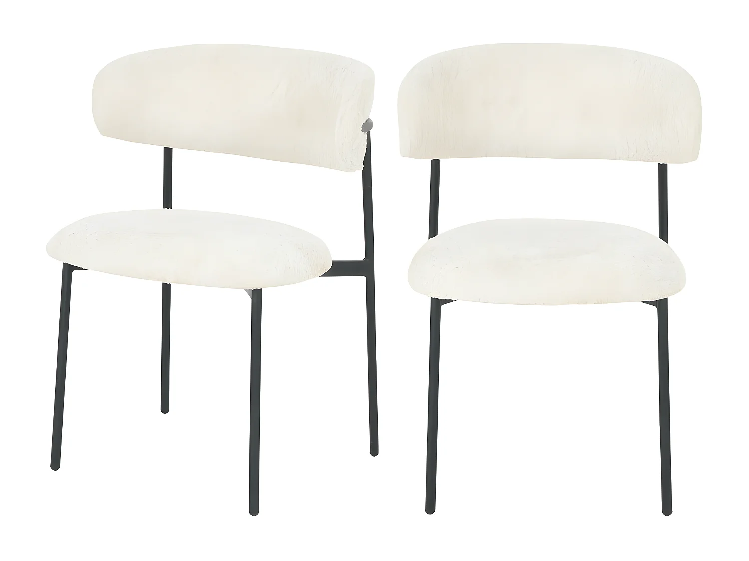 Ester - Lot de 2 chaises en tissu bouclette et métal - Écru chiné