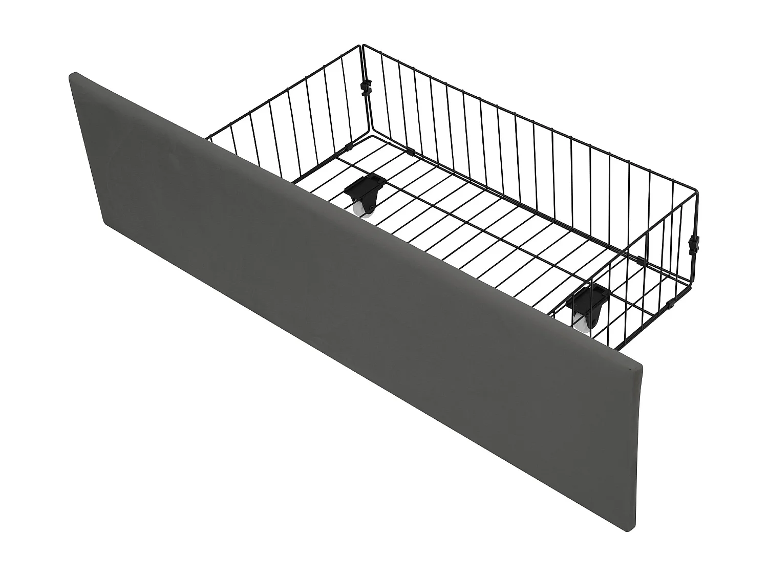 Bett 90x200cm mit Schubladen + LED + Ladestationen - gepolstert in Samt - mit Metall-Lattenrost - Grau