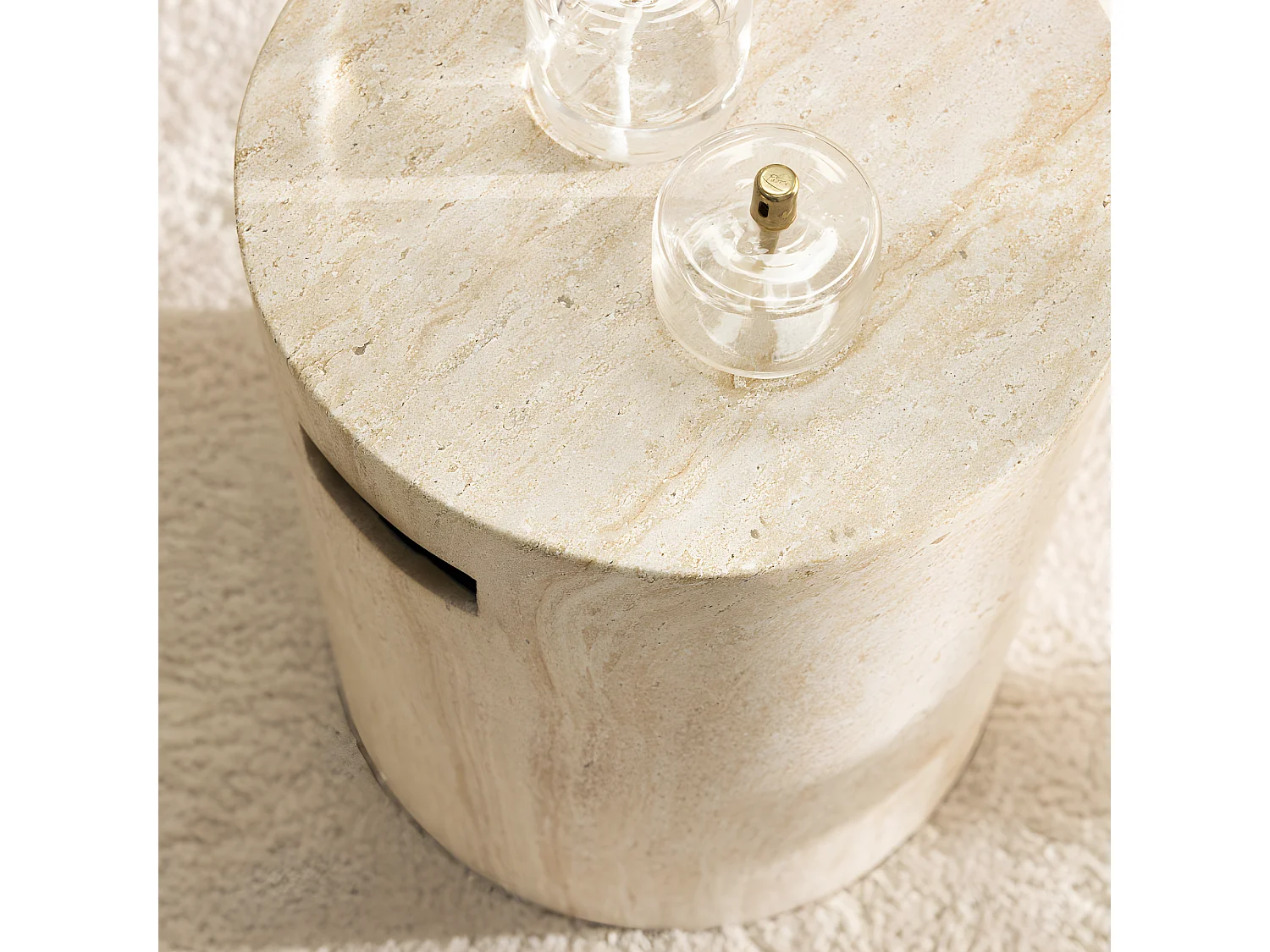 Radom - Tabouret effet travertin ø35cm - Beige