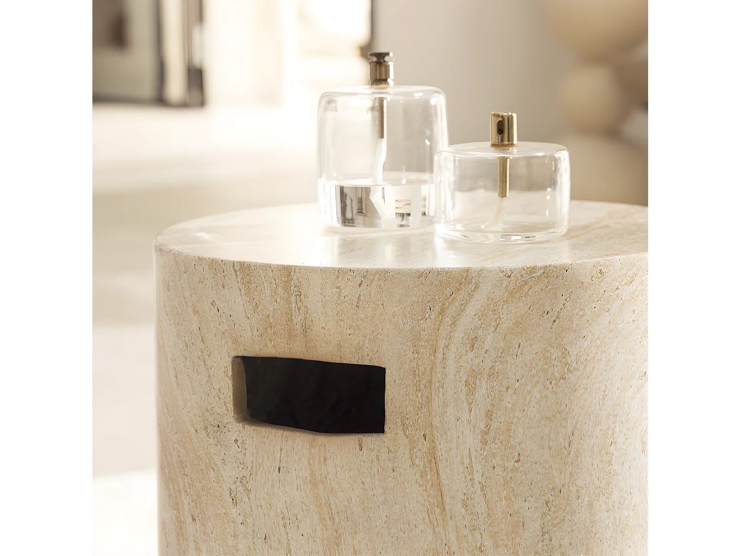 Radom - Tabouret effet travertin ø35cm - Beige