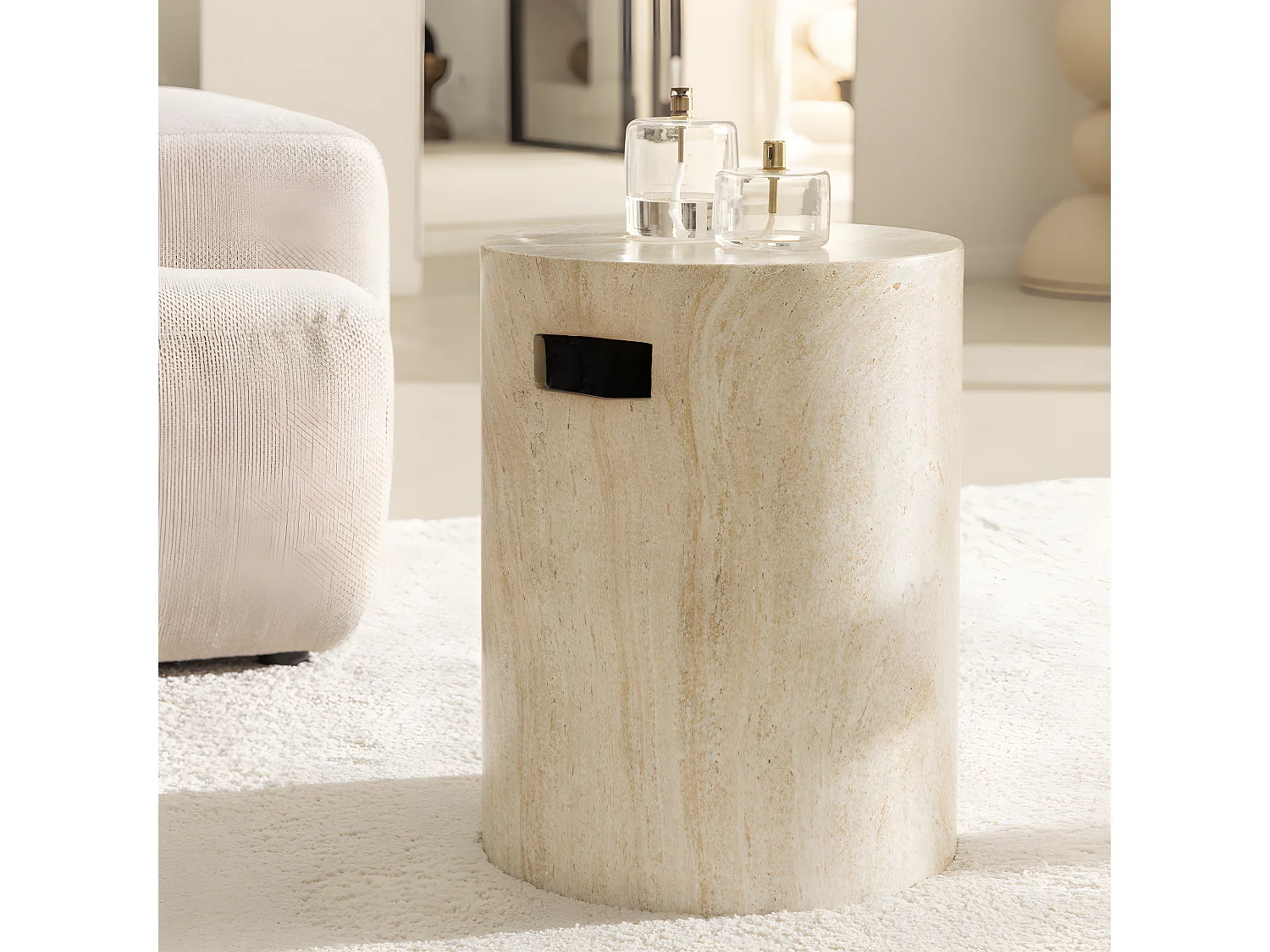 Radom - Tabouret effet travertin ø35cm - Beige