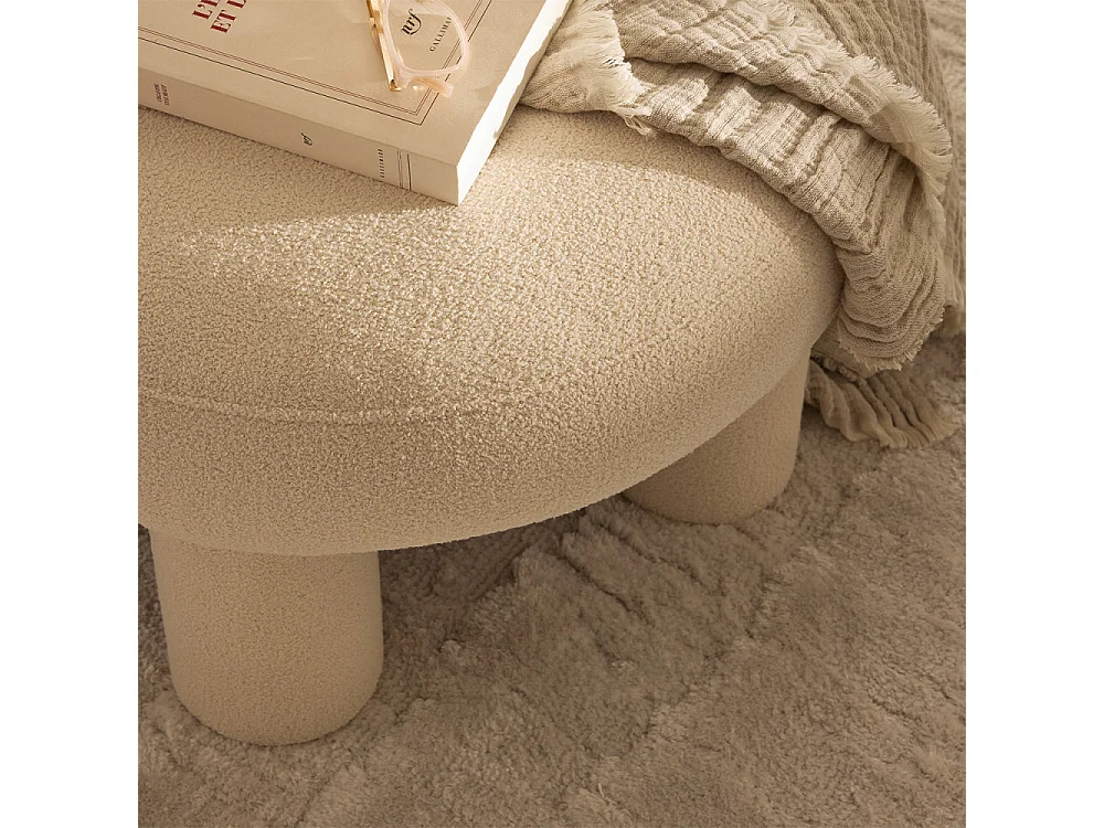 Bloomi - Tabouret rond XL en tissu bouclette ø60cm - Crème