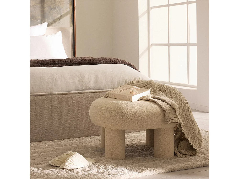 Bloomi - Tabouret rond XL en tissu bouclette ø60cm - Crème