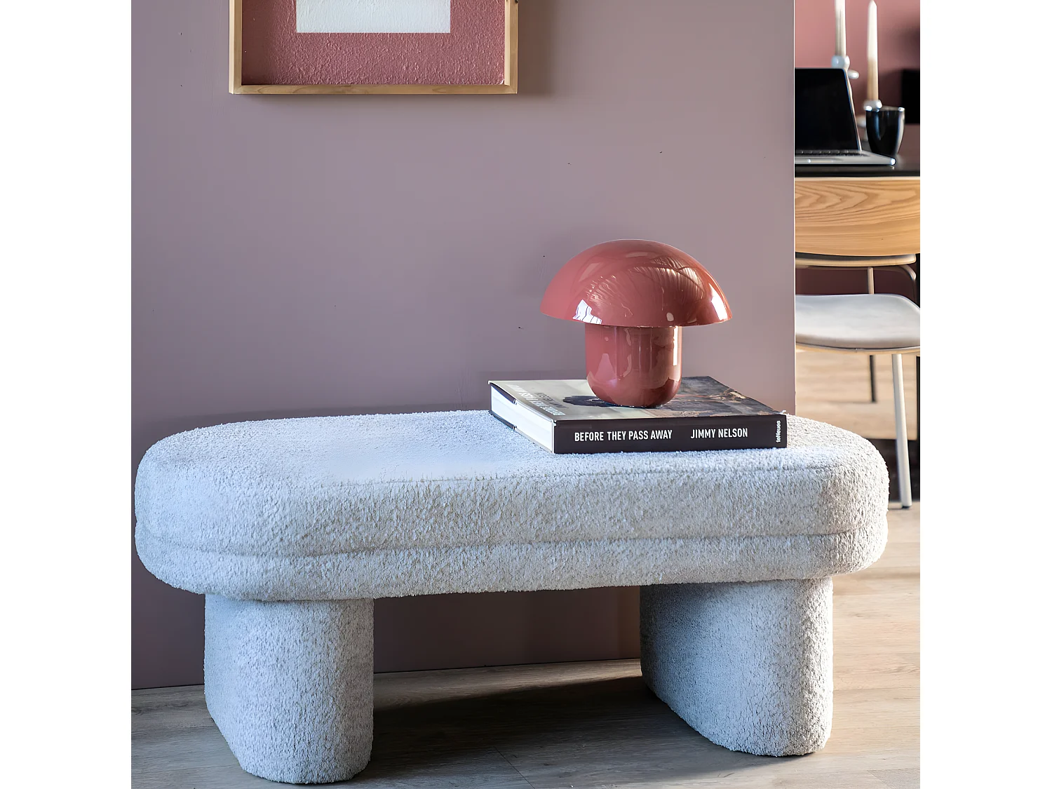 Rama - Banc arrondi en tissu L120cm - Beige