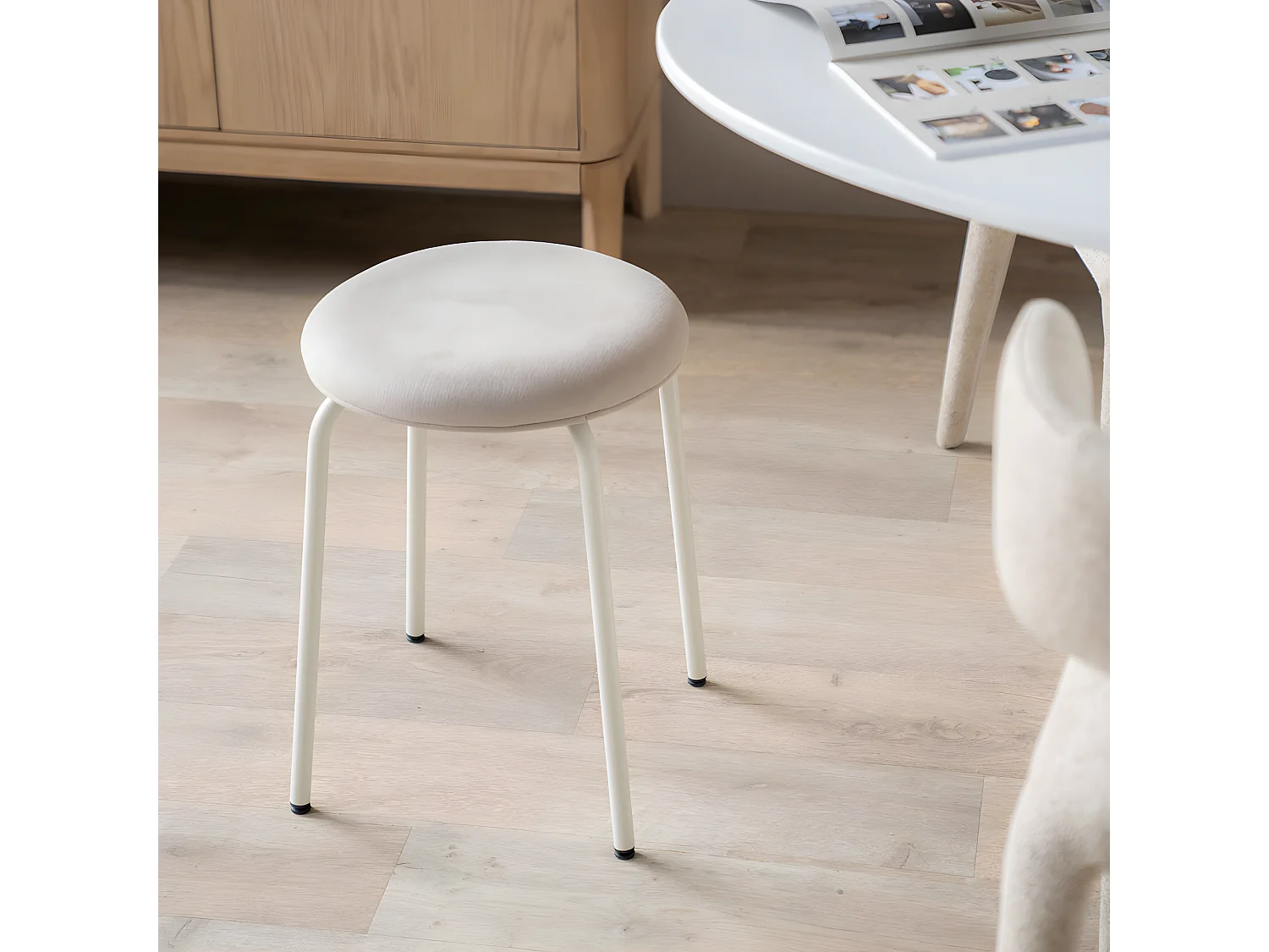 Skola - Lot de 2 tabourets ronds en tissu et métal ø37cm - Beige