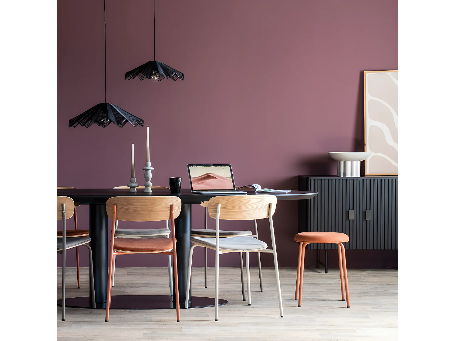 Skola - Lot de 2 tabourets ronds en tissu et métal ø37cm - Terracotta