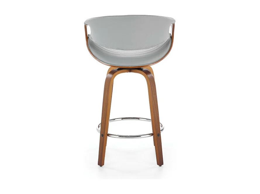 Sedia da bar di design con impiallacciatura in noce ed ecopelle grigio Aster