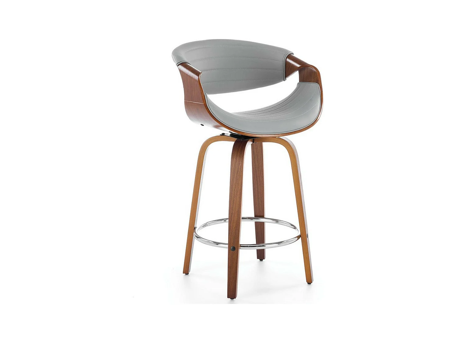 Chaise de bar design plaqué noyer et éco-cuir gris Aster