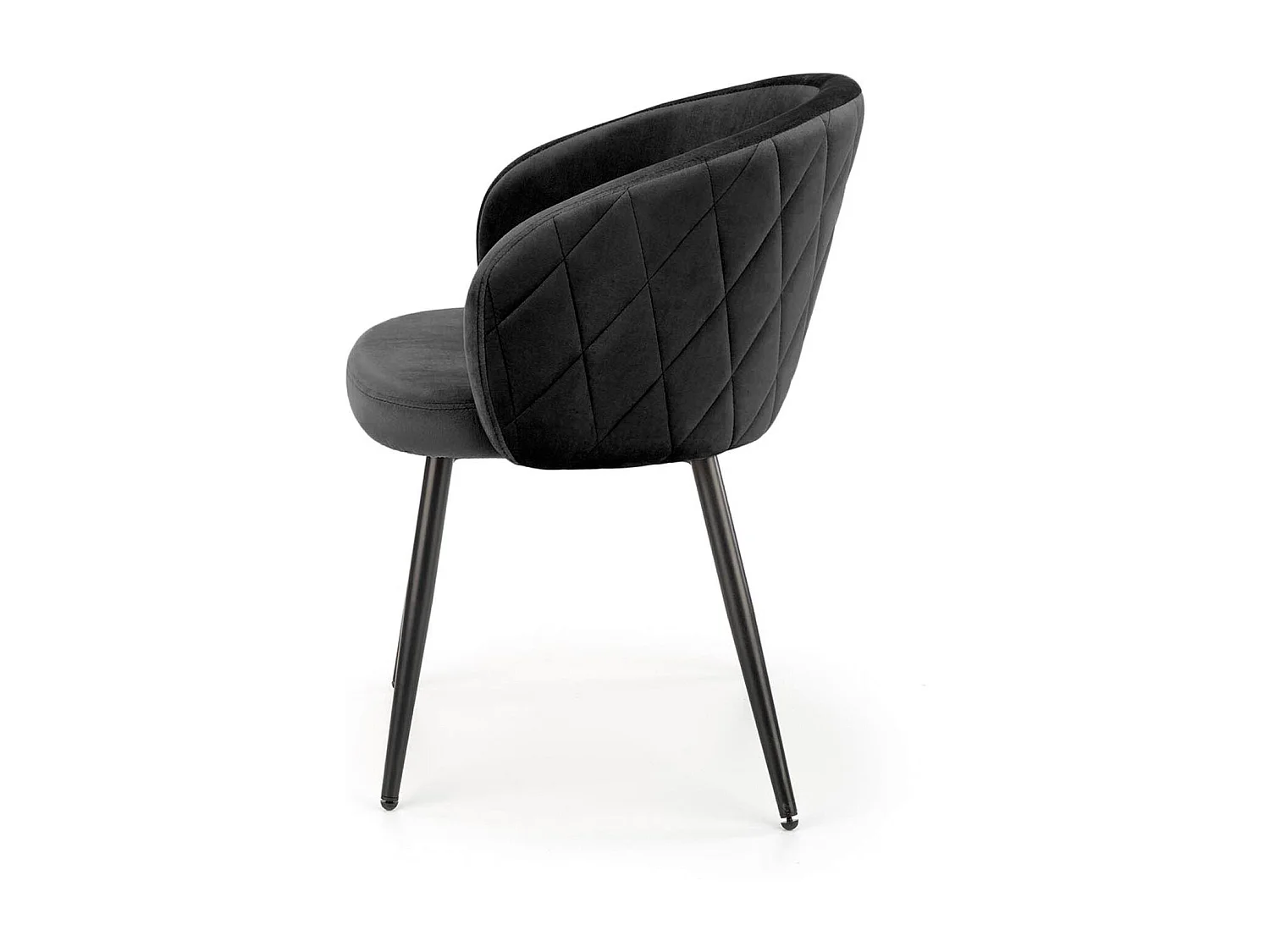 Chaise en velours noir avec dossier arrondi et pieds en métal noir ERIKA