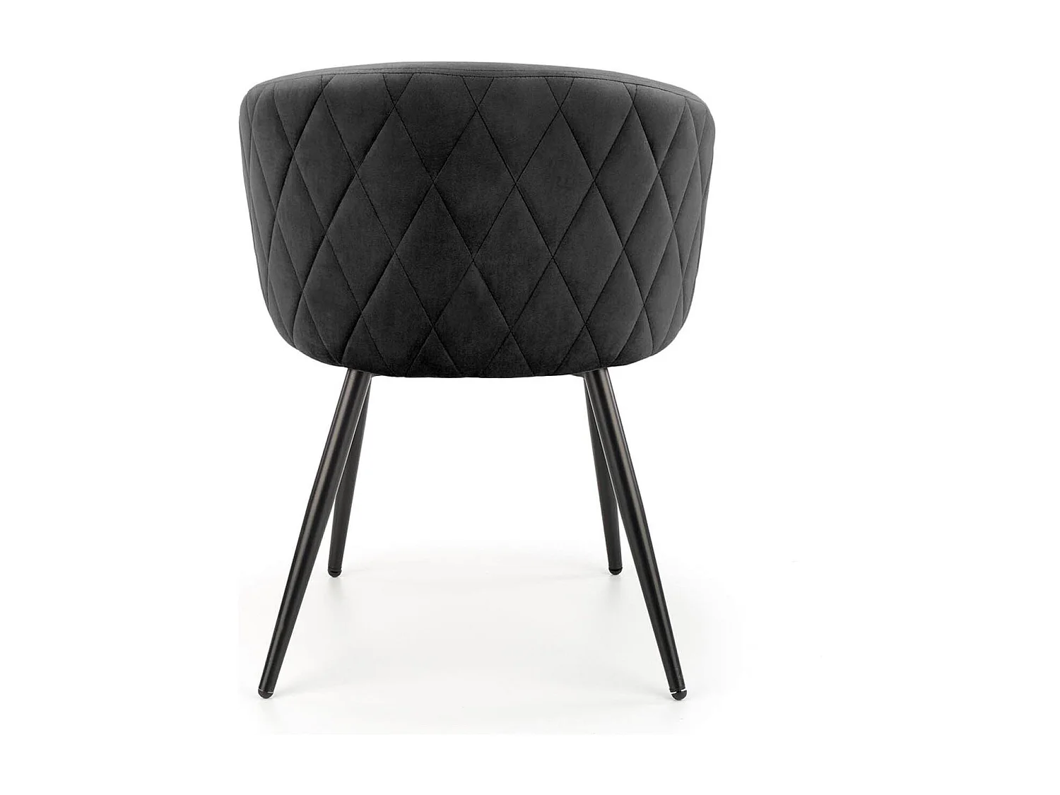 Chaise en velours noir avec dossier arrondi et pieds en métal noir ERIKA