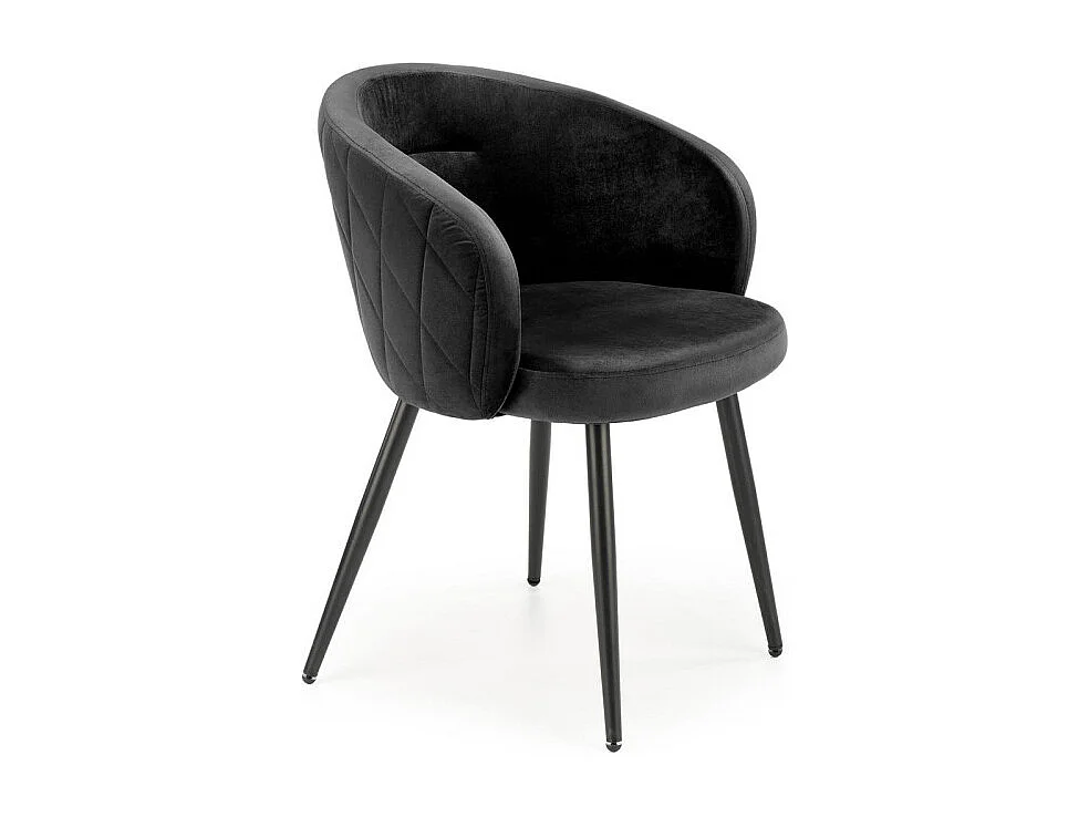 Chaise en velours noir avec dossier arrondi et pieds en métal noir ERIKA