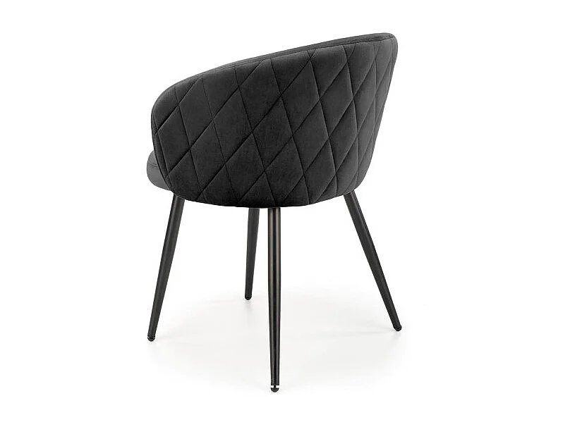 Chaise en velours noir avec dossier arrondi et pieds en métal noir ERIKA