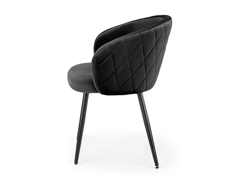 Chaise en velours noir avec dossier arrondi et pieds en métal noir ERIKA