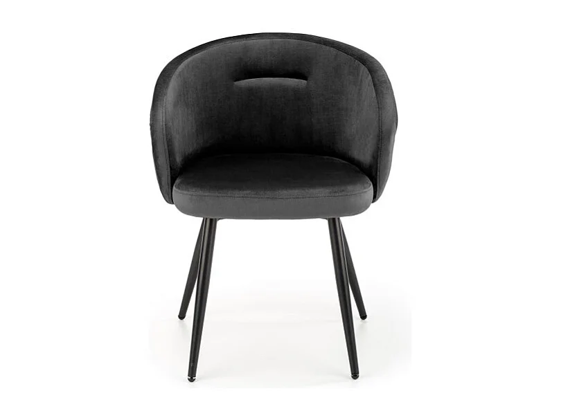 Chaise en velours noir avec dossier arrondi et pieds en métal noir ERIKA