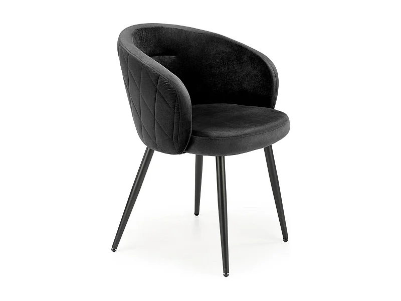 Chaise en velours noir avec dossier arrondi et pieds en métal noir ERIKA