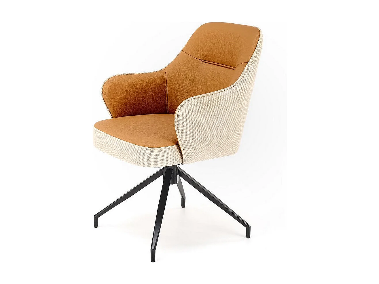 Sedia girevole di design color beige e marrone con base in metallo nero