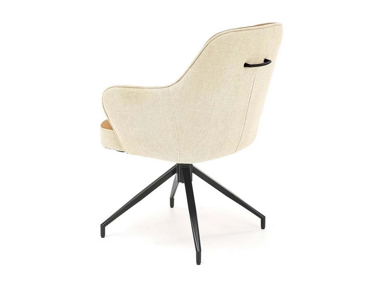 Sedia girevole di design color beige e marrone con base in metallo nero