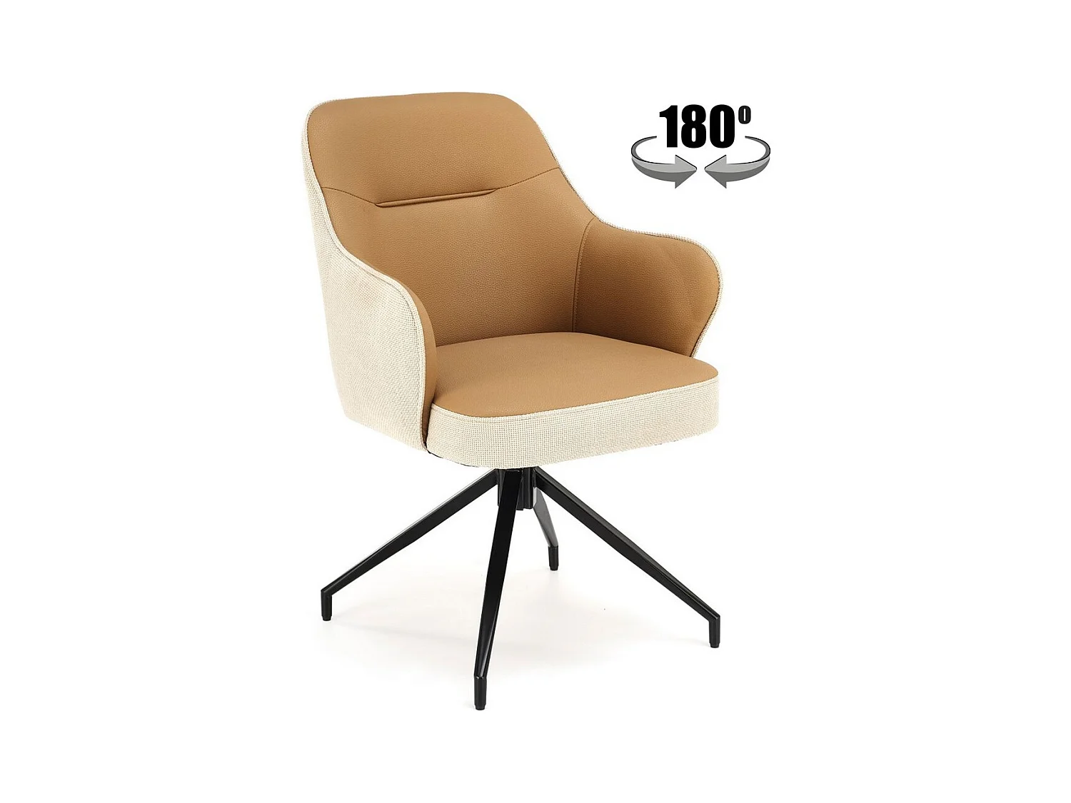 Chaise design beige et marron pivotante avec piètement en métal noir Berry