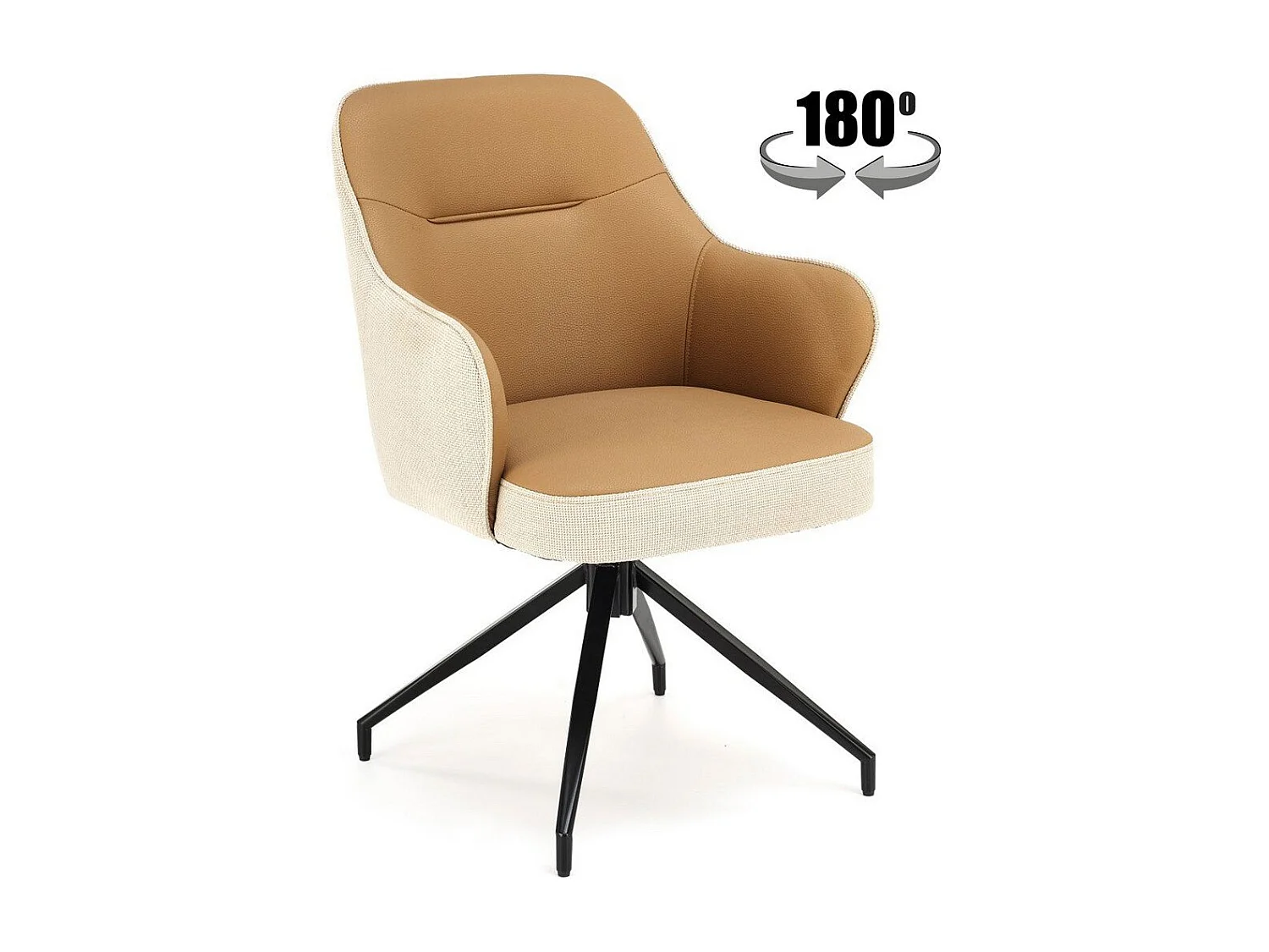 Chaise design beige et marron pivotante avec piètement en métal noir Berry