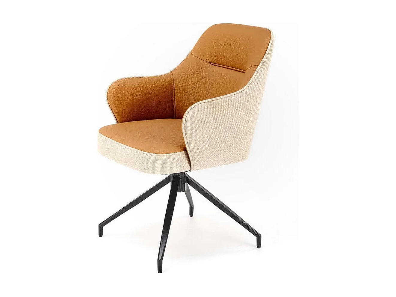 Chaise design beige et marron pivotante avec piètement en métal noir Berry