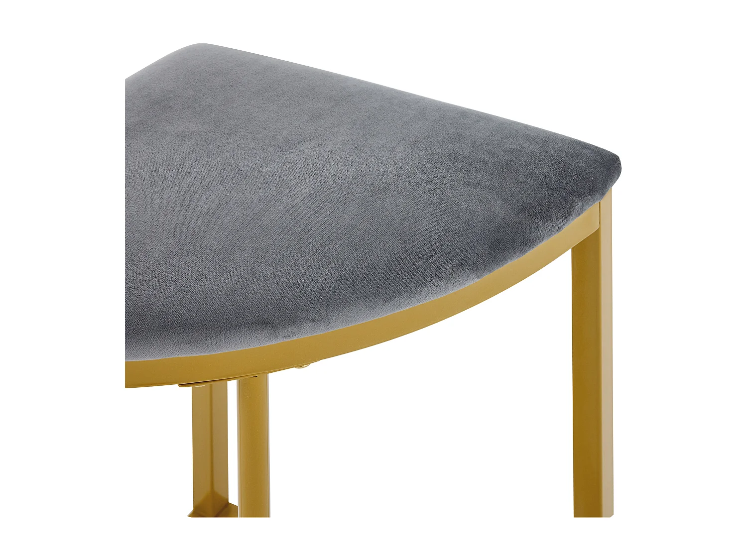 Mesa de comedor y 4 sillas - Tapa de MDF, estructura de hierro dorado y cojines de terciopelo gris - Blanco y Dorado