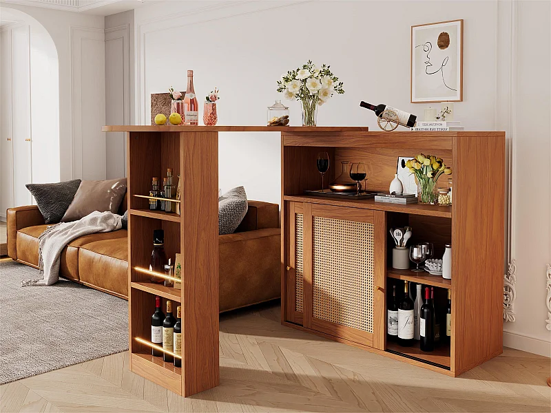 Buffet、Meuble de bar pivotant et escamotable - avec étagères réglables - charme vintage - Marron