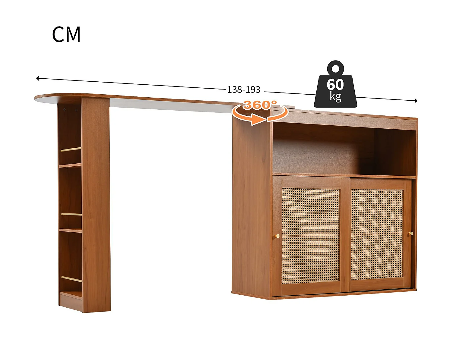 Buffet、Mobile bar girevole e retrattile - con ripiani regolabili - fascino vintage - Marrone